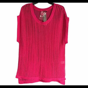Apt.9 Sleeveless Drop Stitch Pullover Top Open Knit Fuschia Size XL NWT